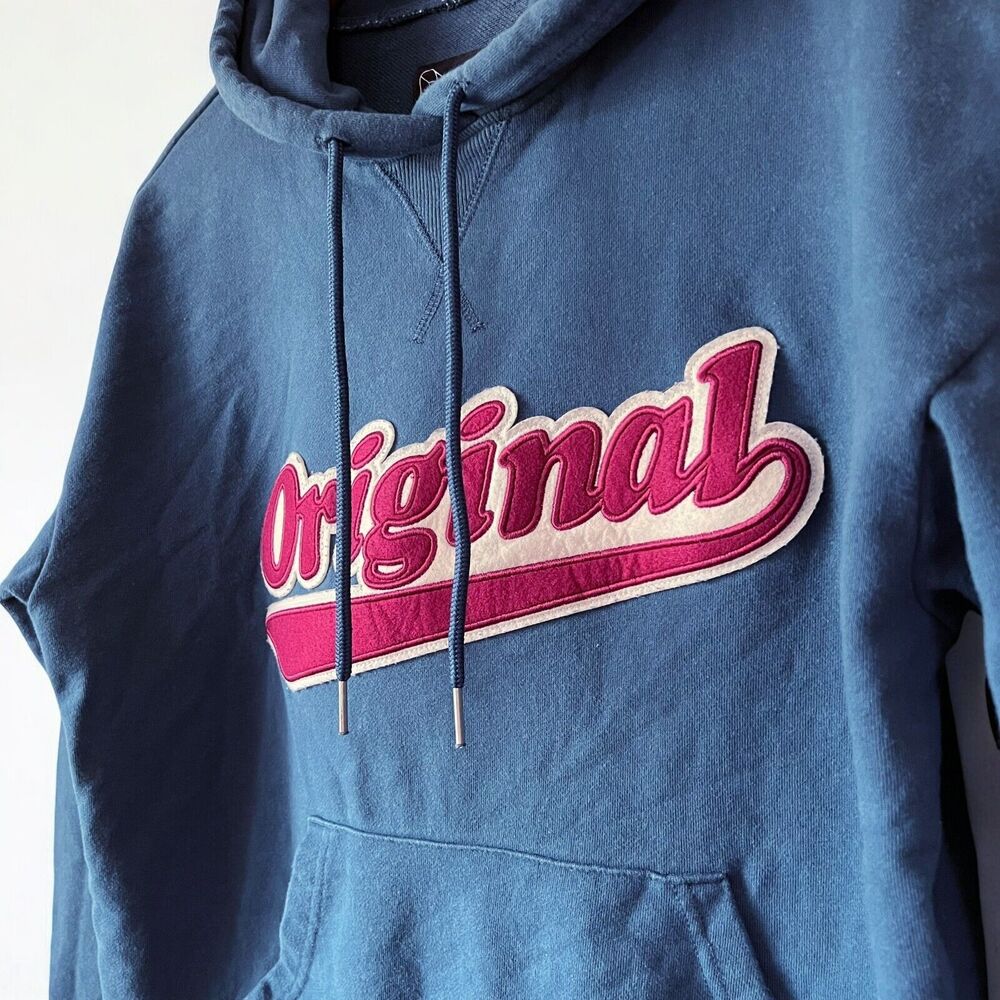 Original Patch Kangaroo Hoodie Sweatshirt Original Use Blue Burgundy Men's Small - Picture 8 of 12